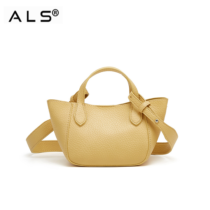 Litchi leather basket shaped shoulder bag