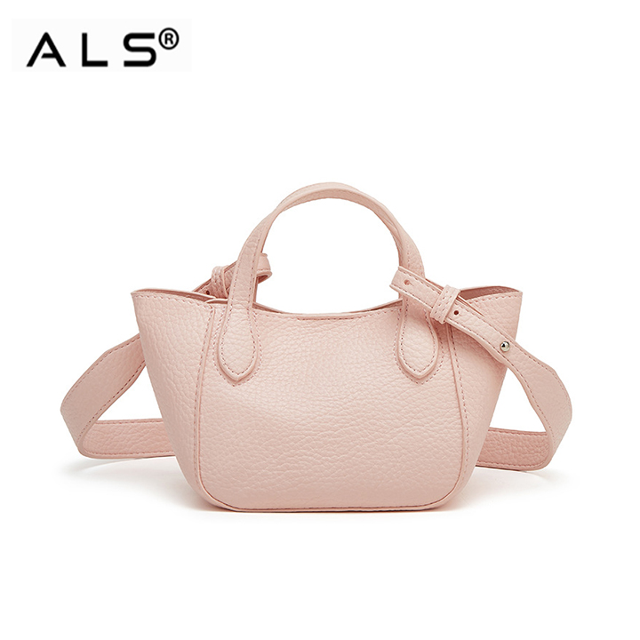 Litchi leather basket shaped shoulder bag