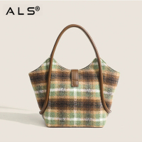 Шерстяная сумка через плечо осенне-зимняя женская переносная сумка-тоут в клетку