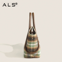 Шерстяная сумка через плечо осенне-зимняя женская переносная сумка-тоут в клетку