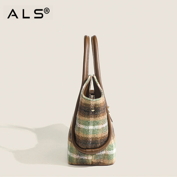 Шерстяная сумка через плечо осенне-зимняя женская переносная сумка-тоут в клетку