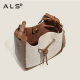 Bolso de cuero tipo cubo con cordón ajustable en combinación marrón y blanco