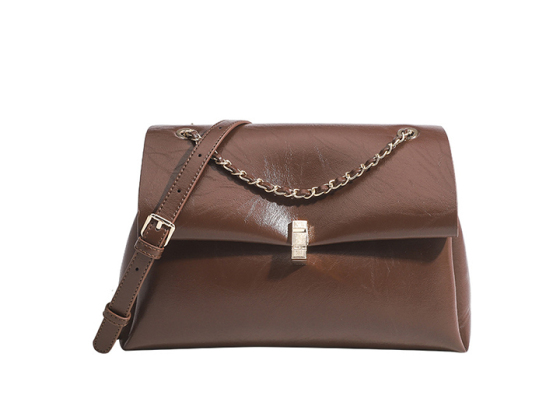 Stylish Brown Leather Shoulder Bag with Chain Strap
