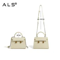 Exquisite Cream - Colored Leather Handbag with Chain Strap and Decorative Buttons