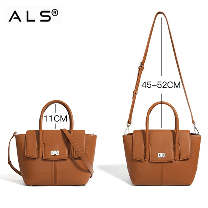 Elegante bolso tote de piel marrón con correa desmontable