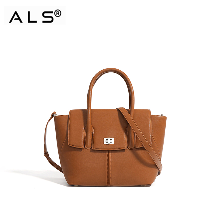 Elegante bolso tote de piel marrón con correa desmontable