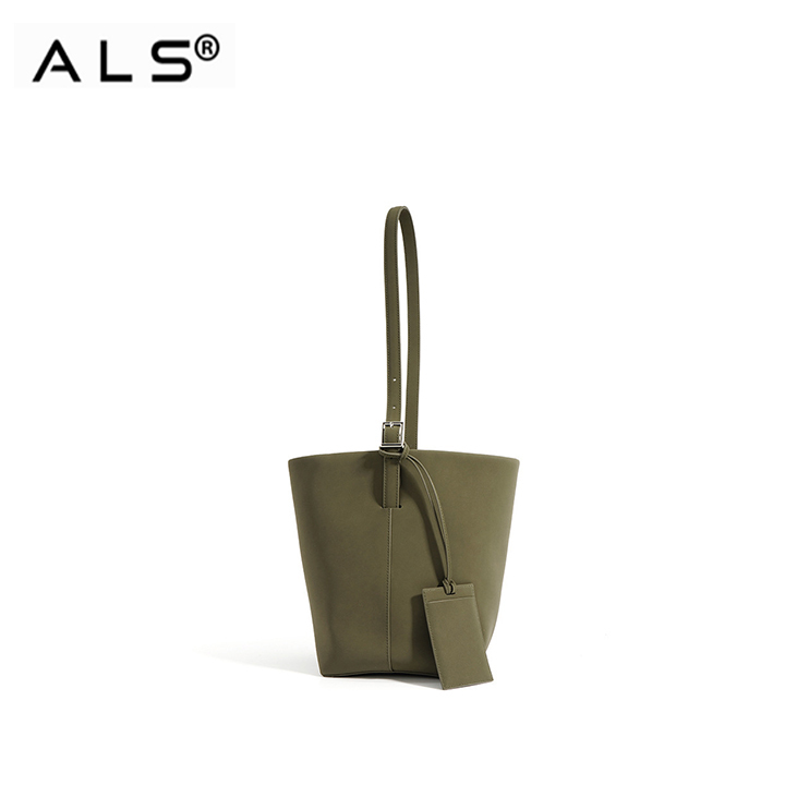Leather Bucket Bag with Detachable Tag