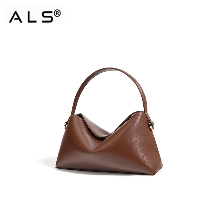 Stylish Brown Leather Handbag with Adjustable Strap