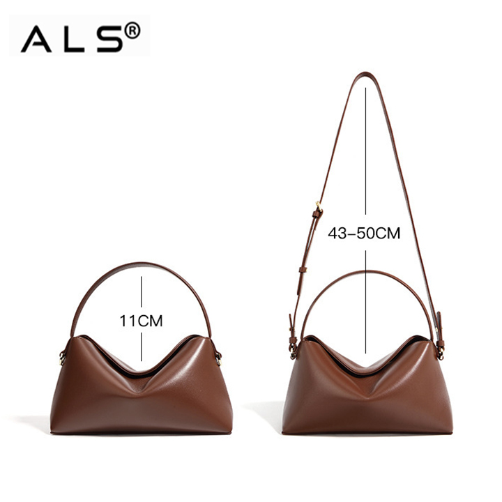 Elegante bolso de mano de piel marrón con correa ajustable