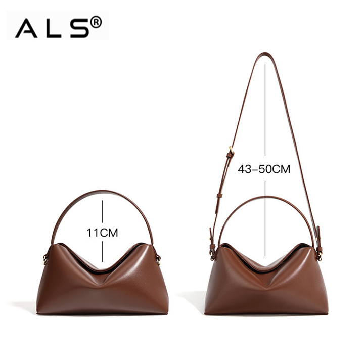 حقيبة يد جلدية أنيقة باللون البني مع حزام قابل للتعديل