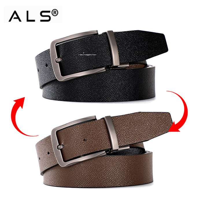 Cinturón de cuero reversible con hebilla de metal