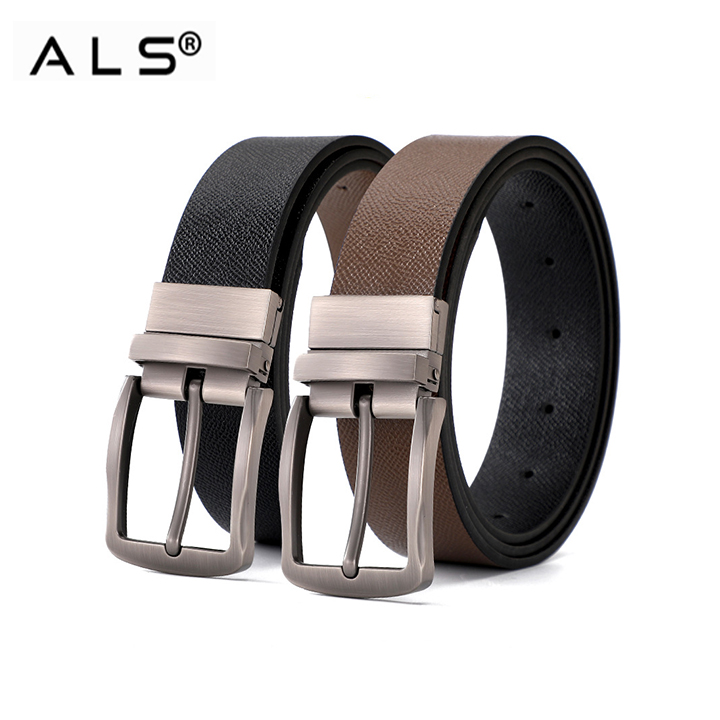 Cinturón de cuero reversible con hebilla de metal