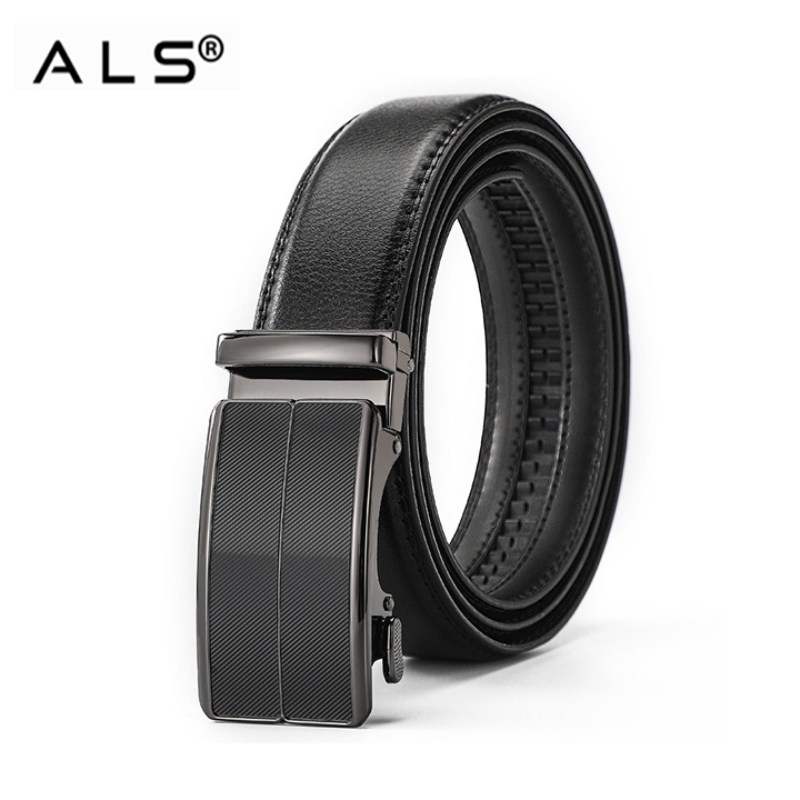 Black Leather Belt with Automatic Buckle