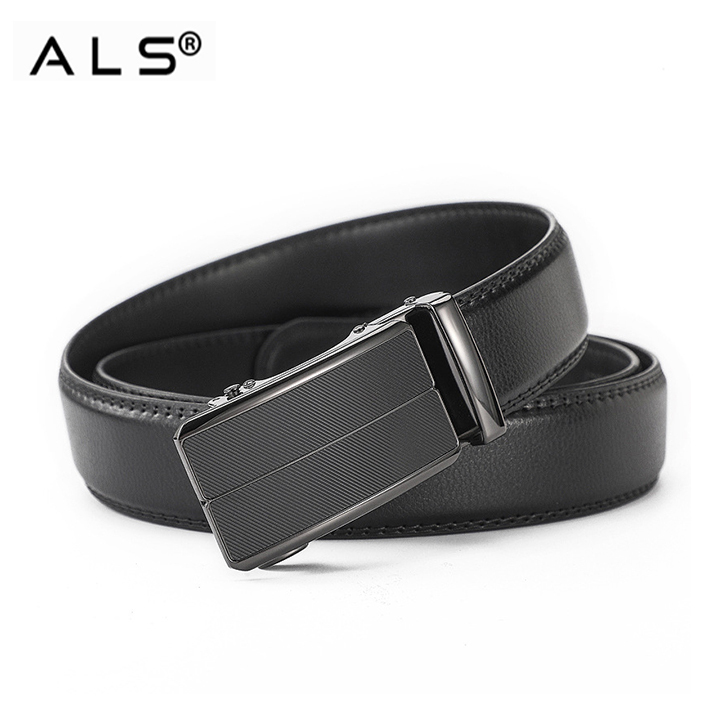 Black Leather Belt with Automatic Buckle