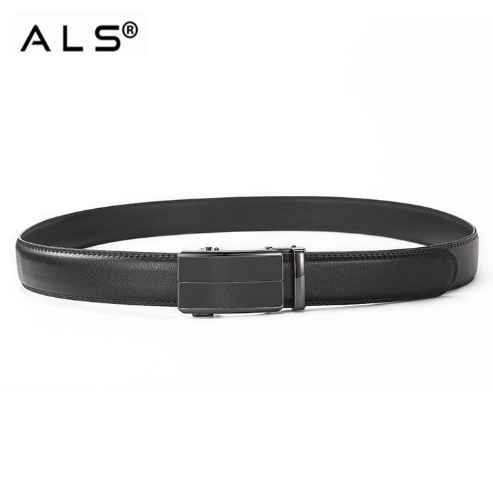 Black Leather Belt with Automatic Buckle