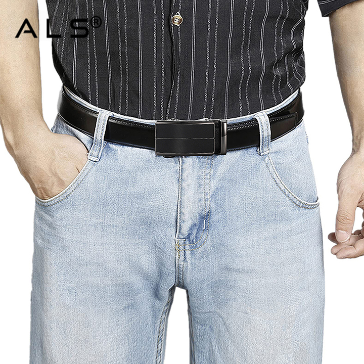 Black Leather Belt with Automatic Buckle