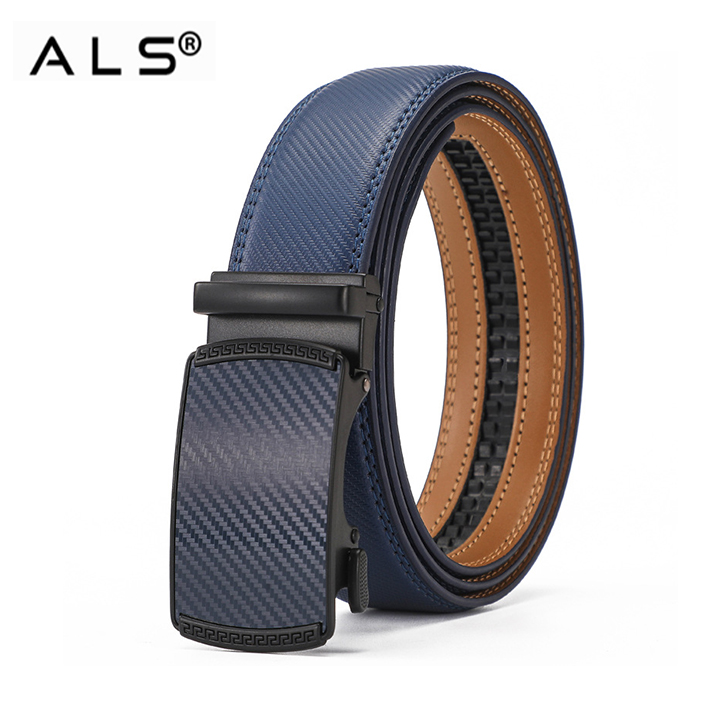 Cinturón elegante de piel con textura de carbono y hebilla automática