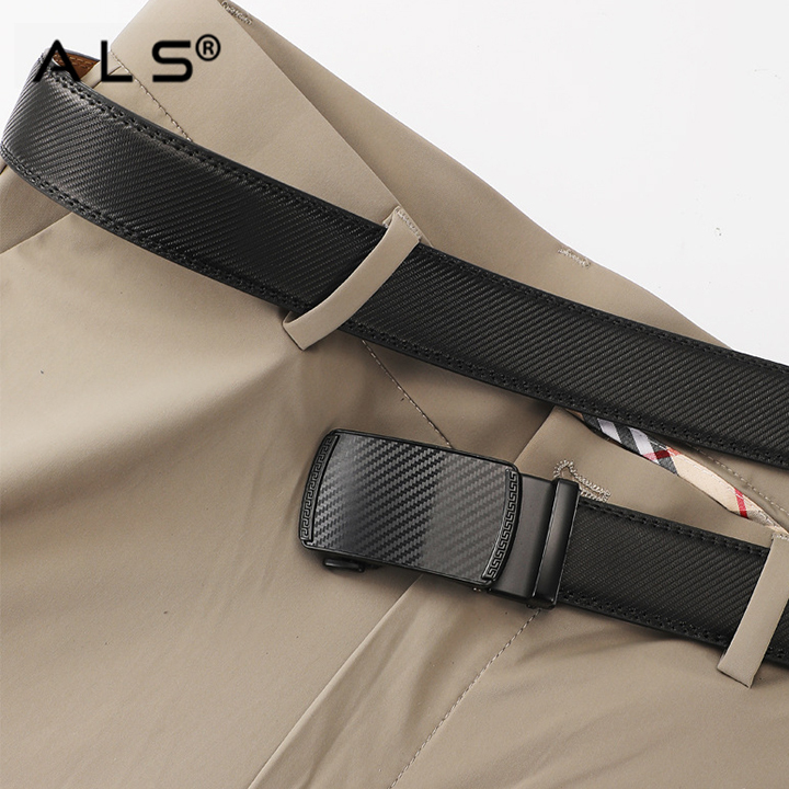 Stylish Carbon - Texture Leather Belt with Automatic Buckle