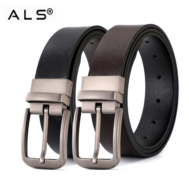 Dual - Tone Reversible Leather Belt with Sleek Metal Buckle