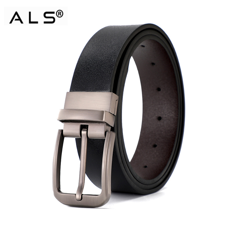 Dual - Tone Reversible Leather Belt with Sleek Metal Buckle