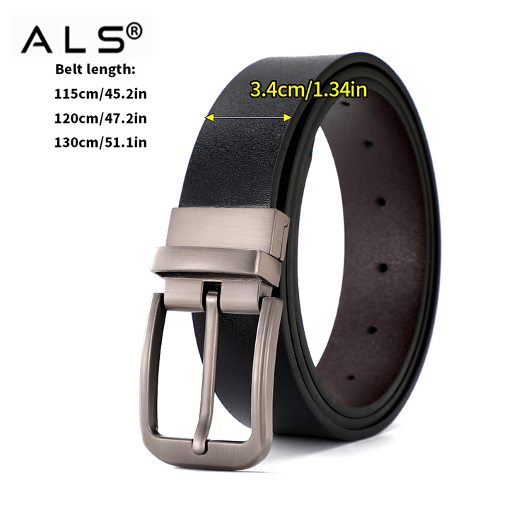 Dual - Tone Reversible Leather Belt with Sleek Metal Buckle
