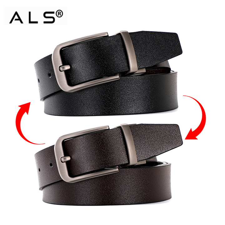 Dual - Tone Reversible Leather Belt with Sleek Metal Buckle