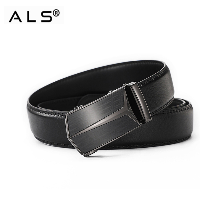 Cinturón elegante de cuero negro con hebilla automática contemporánea