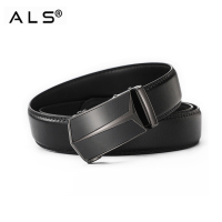 Sleek Black Leather Belt with Contemporary Automatic Buckle