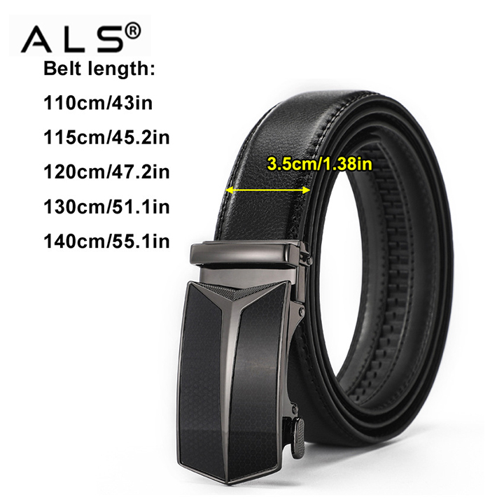 Cinturón elegante de cuero negro con hebilla automática contemporánea