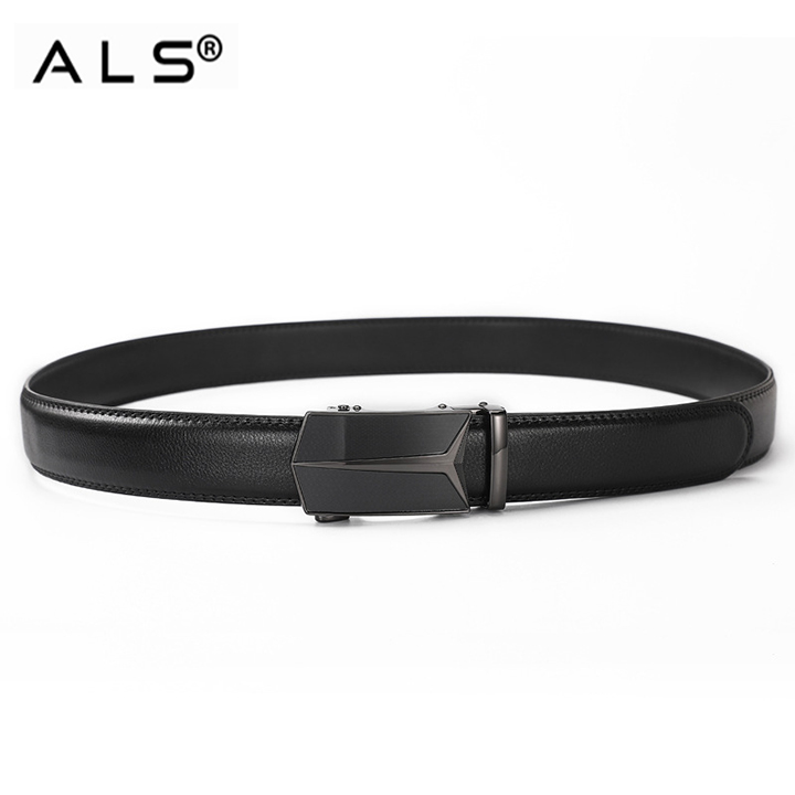Cinturón elegante de cuero negro con hebilla automática contemporánea