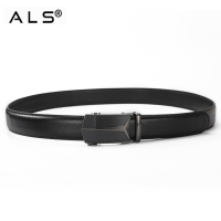 Sleek Black Leather Belt with Contemporary Automatic Buckle