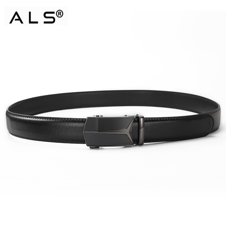Sleek Black Leather Belt with Contemporary Automatic Buckle