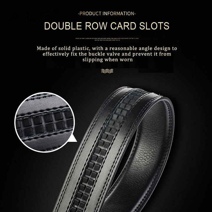 Cinturón elegante de cuero negro con hebilla automática contemporánea