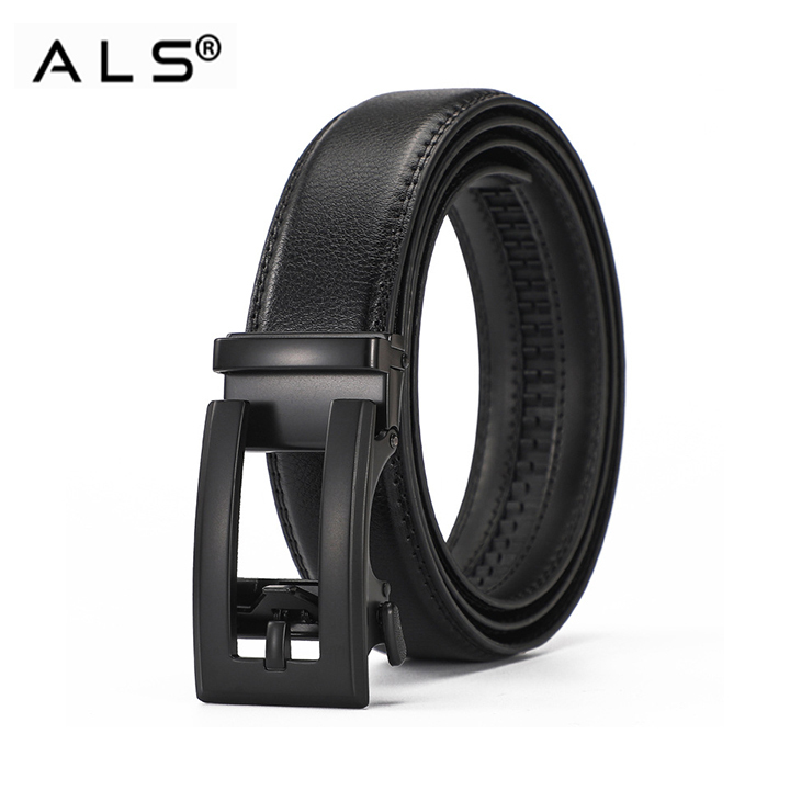 Elegant Black Leather Belt with Sturdy Metal Buckle