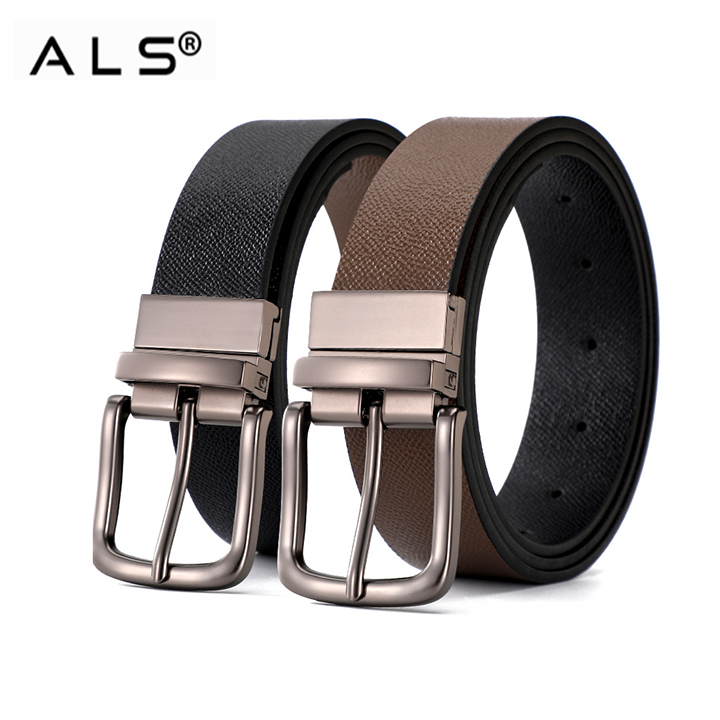 Cinturón de cuero reversible con hebilla metálica giratoria