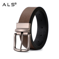 Reversible Leather Belt with Rotating Metal Buckle