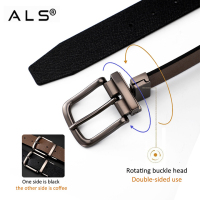 Reversible Leather Belt with Rotating Metal Buckle