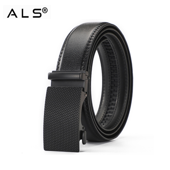 Sleek Black Leather Belt with Automatic Buckle