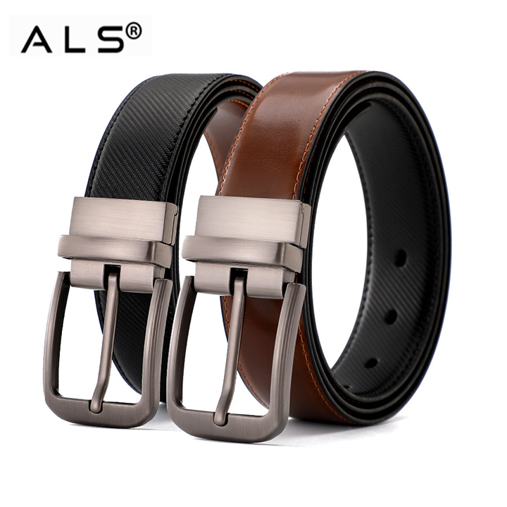Dual - Color Reversible Leather Belt with Sophisticated Metal Buckle
