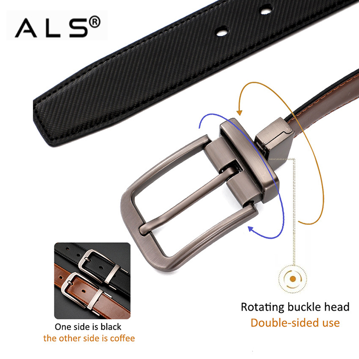 Dual - Color Reversible Leather Belt with Sophisticated Metal Buckle