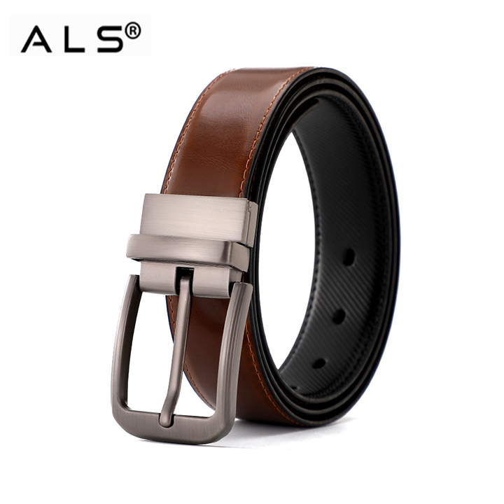 Dual - Color Reversible Leather Belt with Sophisticated Metal Buckle