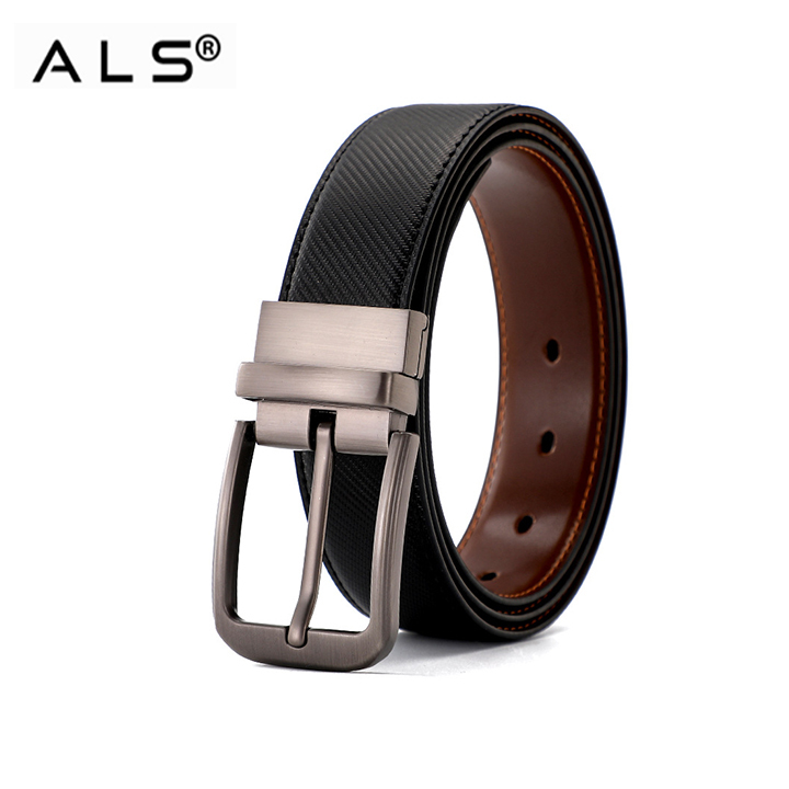 Dual - Color Reversible Leather Belt with Sophisticated Metal Buckle