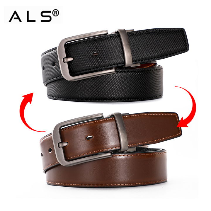 Dual - Color Reversible Leather Belt with Sophisticated Metal Buckle Dual - Color Reversible Leather Belt with Sophisticated Metal Buckle