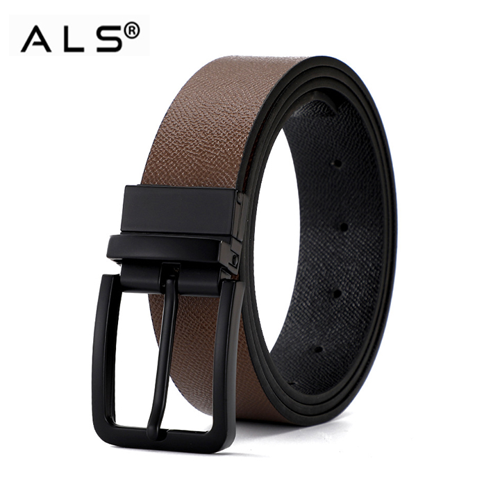 Reversible Leather Belt with Black Buckle