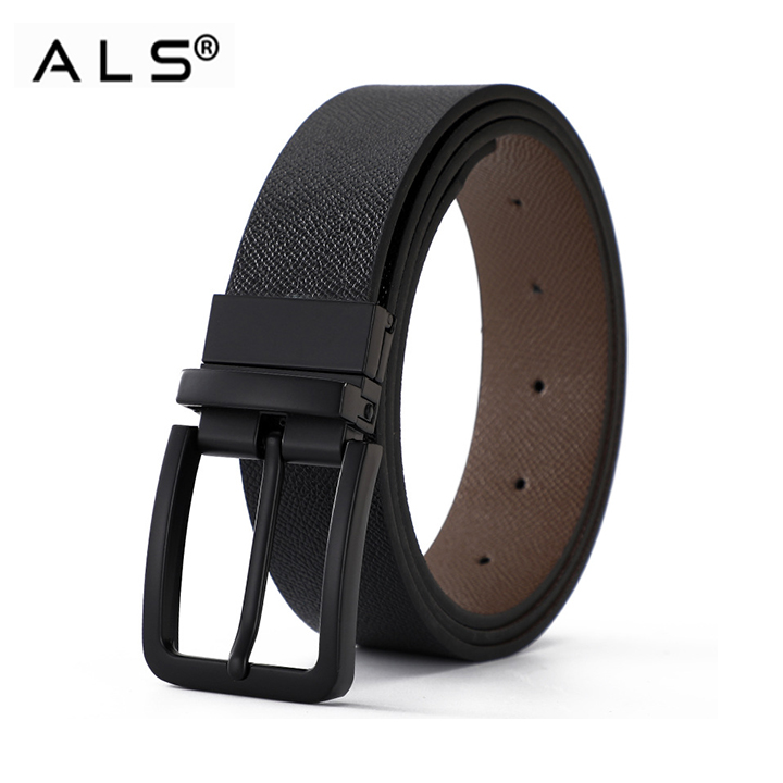 Reversible Leather Belt with Black Buckle