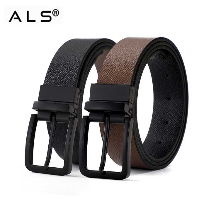 Reversible Leather Belt with Black Buckle