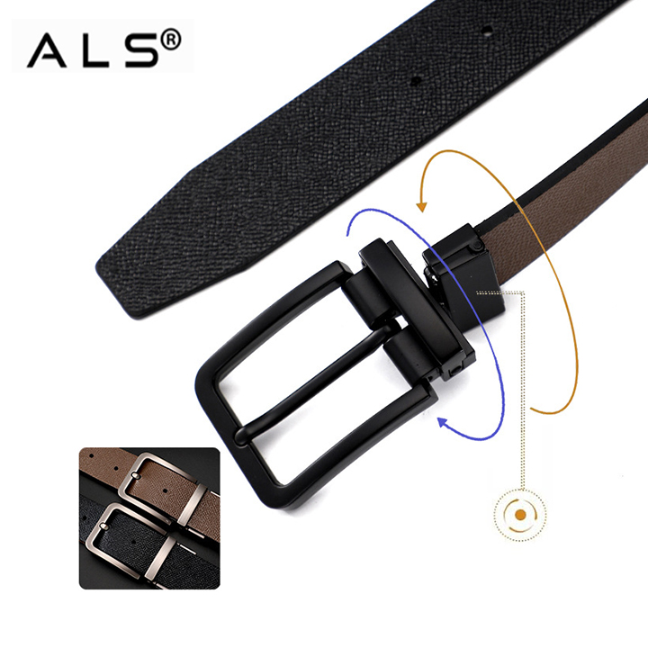 Reversible Leather Belt with Black Buckle