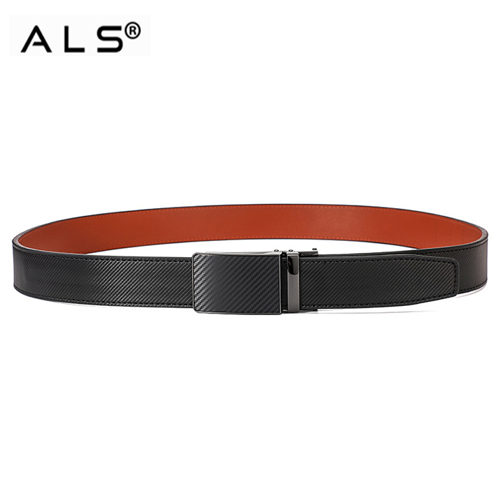 Chic Carbon - Inspired Leather Belt with Modern Automatic Buckle