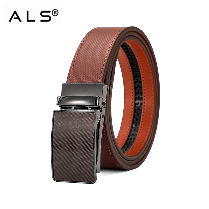 Chic Carbon - Inspired Leather Belt with Modern Automatic Buckle