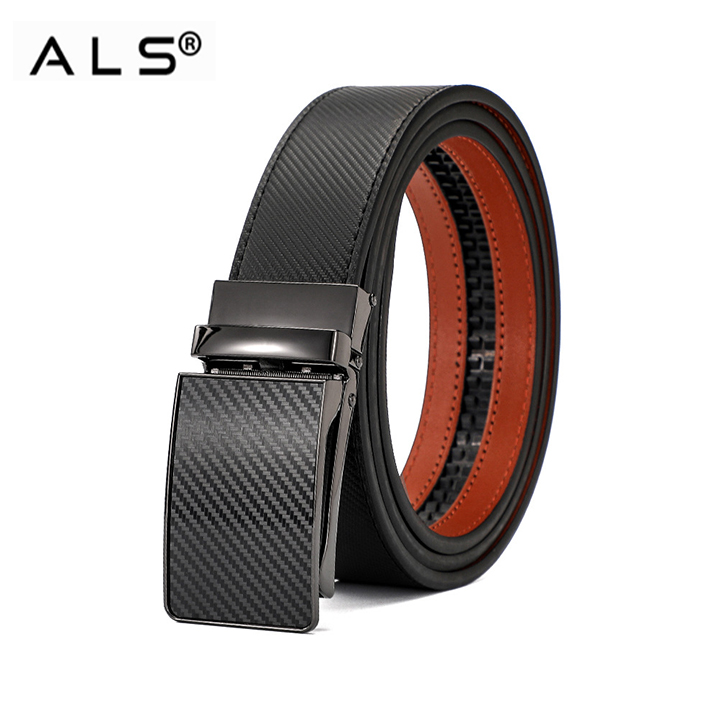 Chic Carbon - Inspired Leather Belt with Modern Automatic Buckle